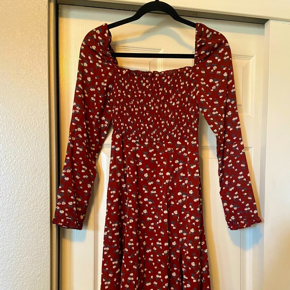 COPY - Maroon ruched midi dress. Never worn. Size small. Shein.